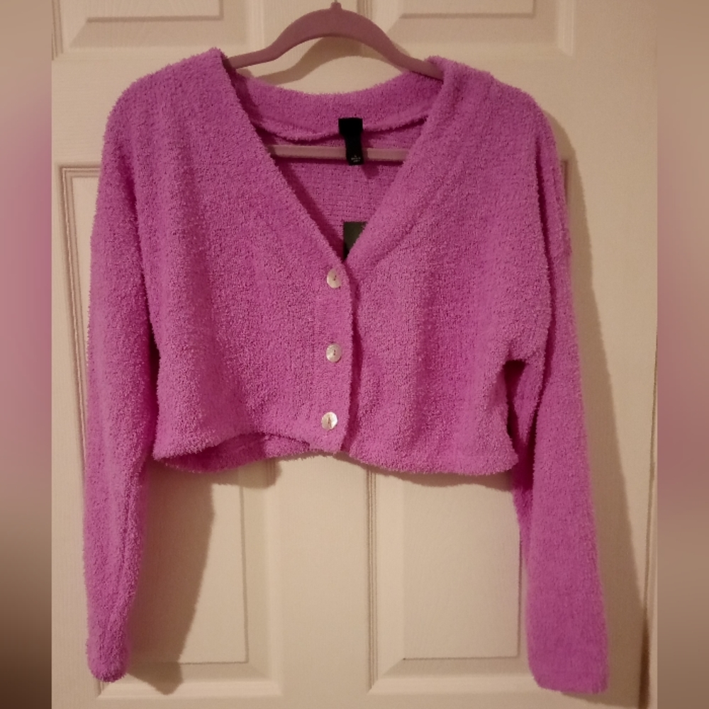(Clearance) Wild fable purple ๐ crop top long sleeve button up sweater - Picture 3 of 6